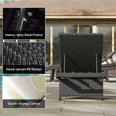 Outsunny Outdoor PE Rattan Sun Lounger, Folding Wicker Garden Lounger Recliner with 4-Level Adjustable Backrest, Rolling Sunbed Lounge Chair with Wheels, Non-Slip Legs for Balcony, Beach, Black - 8