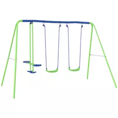 Outsunny Metal Garden Swing Set Height Adjustable Children Outdoor Backyard Play Set for Toddlers Over 3 Years Old, Green - 1