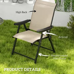Outsunny Set of Two Folding Outdoor Chairs - Brown/Black - 6