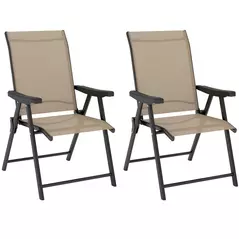 Outsunny Set of Two Folding Outdoor Chairs - Brown/Black - 1