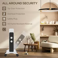 HOMCOM 2kW Electric Heater, 10-45℃ Temperature - White - 6