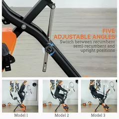 SPORTNOW Five-in-one Foldable Exercise Bike, Stationary Bike with Arm Workout Bands, LDC Monitor, Phone Holder, Orange - 4