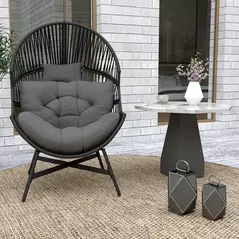 Outsunny Rattan Egg Chair, Oversized Freestanding Garden Egg Chair with Thick Tufted Cushion, Headrest, Steel Frame for Indoor and Outdoor Use, Charcoal Grey - 9