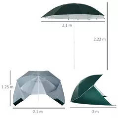 Outsunny 2m UV Protection Fishing Beach Umbrella Brolly Shelter w/ Side Panel Tent Green - 3