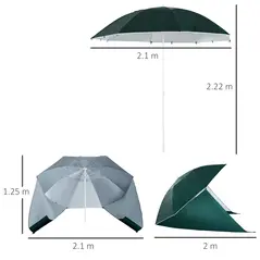 Outsunny 2m UV Protection Fishing Beach Umbrella Brolly Shelter w/ Side Panel Tent Green - 3