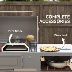 Outsunny 8 in Portable Stainless Steel BBQ Grill Top Pizza Oven with Built-in Thermometer and Viewing Window for Gas and Charcoal BBQ Grills, Includes Carry Handles, Pizza Stone and Peel, Silver Tone - 8