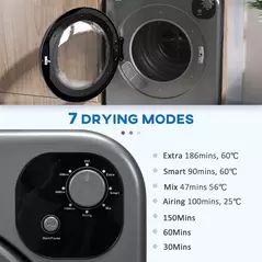 HOMCOM 6kg Vented Tumble Dryer, Freestanding, Wall Mounted, Stackable, Portable Dryer with 7 Programmers, Grey - 4