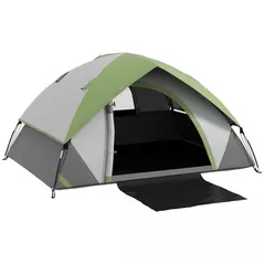 Outsunny Two Man Single Room Dome Tent, with Accessories - Green/Grey - 1