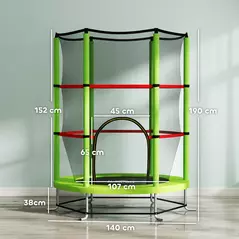 HOMCOM Kids Trampoline, with Enclosure Net, Steel Frame, for Ages 3-6 Years - Green - 3