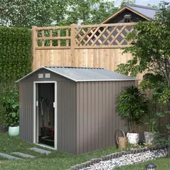 Outsunny 9 x 6FT Outdoor Garden Roofed Metal Storage Shed Tool Box with Foundation Ventilation & Doors Light, Grey - 2
