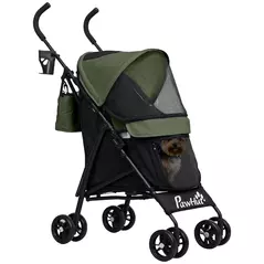 PawHut Foldable Dog Stroller, Lightweight Dog Pram w/ Shoulder Strap, Storage Bag, Cup Holder, Dark Green - 1