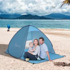 Outsunny 2-3 Person Pop up Beach Tent Hiking UV 30+ Protection Patio Sun Shelter (Blue) - 2