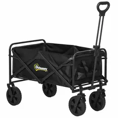 Outsunny Folding Steel Frame Garden Storage Cart, with Wheels and Handle - Black - 1