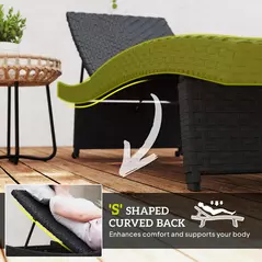 Outsunny Outdoor PE Rattan Sun Lounger, Folding Wicker Garden Lounger Recliner with 4-Level Adjustable Backrest, Rolling Sunbed Lounge Chair with Wheels, Non-Slip Legs for Balcony, Beach, Black - 4