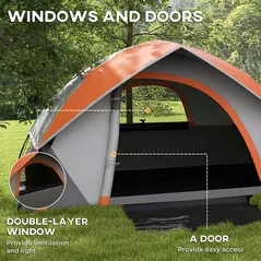 Outsunny Two Man Single Room Dome Tent, with Accessories - Orange/Grey - 6