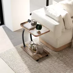 HOMCOM 2-Tier Mobile C-Shaped Side Table - Brown - 2