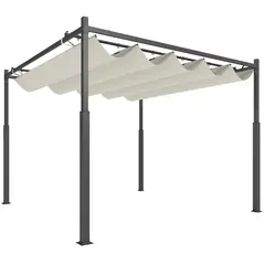 Outsunny 3 x 3(m) Metal Pergola with Retractable Roof and Magnetic Fixture, Outdoor Gazebo Garden Pergola Kit Sun Shade Canopy, UPF30+, 80mm Metal Column, Cream White - 1