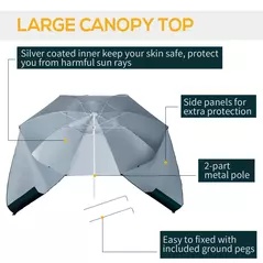 Outsunny 2m UV Protection Fishing Beach Umbrella Brolly Shelter w/ Side Panel Tent Green - 6