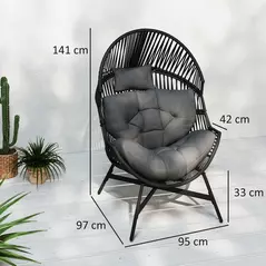 Outsunny Rattan Egg Chair, Oversized Freestanding Garden Egg Chair with Thick Tufted Cushion, Headrest, Steel Frame for Indoor and Outdoor Use, Charcoal Grey - 3