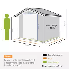 Outsunny 9 x 6FT Outdoor Garden Roofed Metal Storage Shed Tool Box with Foundation Ventilation & Doors Light, Grey - 3
