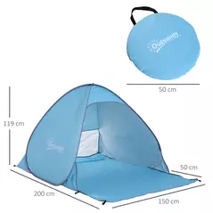 Outsunny 2-3 Person Pop up Beach Tent Hiking UV 30+ Protection Patio Sun Shelter (Blue) - 3