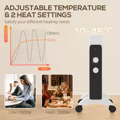 HOMCOM 2kW Electric Heater, 10-45℃ Temperature - White - 5