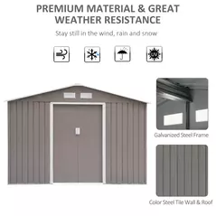 Outsunny 9 x 6FT Outdoor Garden Roofed Metal Storage Shed Tool Box with Foundation Ventilation & Doors Light, Grey - 4