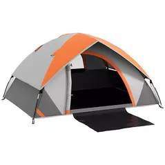 Outsunny Two Man Single Room Dome Tent, with Accessories - Orange/Grey - 1
