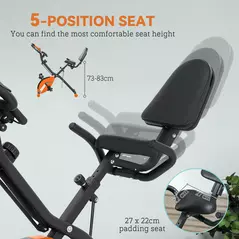 SPORTNOW Five-in-one Foldable Exercise Bike, Stationary Bike with Arm Workout Bands, LDC Monitor, Phone Holder, Orange - 6