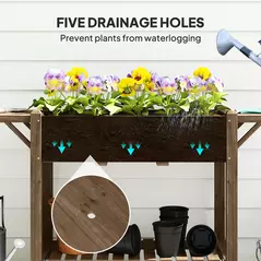 Outsunny 46 x 94cm Wooden Raised Planter, with Shelves - Carbonised - 7