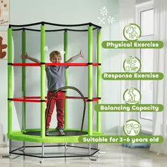 HOMCOM Kids Trampoline, with Enclosure Net, Steel Frame, for Ages 3-6 Years - Green - 4