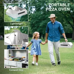 Outsunny 8 in Portable Stainless Steel BBQ Grill Top Pizza Oven with Built-in Thermometer and Viewing Window for Gas and Charcoal BBQ Grills, Includes Carry Handles, Pizza Stone and Peel, Silver Tone - 6