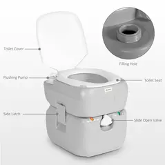 Outsunny Portable Toilet for Adults, 22L Camping Toilet with Seat, Lid and Anti-Leak Handle Pump, Outdoor Travel Toilet with Detachable Tanks for Camping, Boating, Hiking, Travel, RV, Grey - 8
