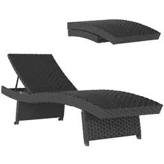 Outsunny Outdoor PE Rattan Sun Lounger, Folding Wicker Garden Lounger Recliner with 4-Level Adjustable Backrest, Rolling Sunbed Lounge Chair with Wheels, Non-Slip Legs for Balcony, Beach, Black - 1