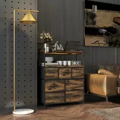 HOMCOM Rustic Chest of Seven Fabric Drawers - Rustic Brown - 2