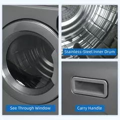 HOMCOM 6kg Vented Tumble Dryer, Freestanding, Wall Mounted, Stackable, Portable Dryer with 7 Programmers, Grey - 5