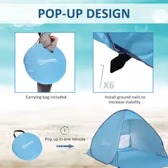 Outsunny 2-3 Person Pop up Beach Tent Hiking UV 30+ Protection Patio Sun Shelter (Blue) - 5