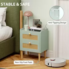 HOMCOM Bedroom Chest of Drawers, Boho Rattan Dresser with 2 Drawers, Storage Cabinet for Living Room, Hallway, Entryway, Olive Green - 6