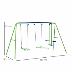Outsunny Metal Garden Swing Set Height Adjustable Children Outdoor Backyard Play Set for Toddlers Over 3 Years Old, Green - 3
