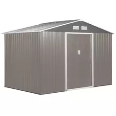 Outsunny 9 x 6FT Outdoor Garden Roofed Metal Storage Shed Tool Box with Foundation Ventilation & Doors Light, Grey - 1