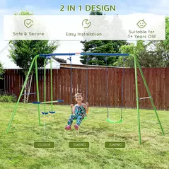 Outsunny Metal Garden Swing Set Height Adjustable Children Outdoor Backyard Play Set for Toddlers Over 3 Years Old, Green - 5