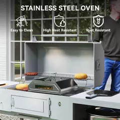 Outsunny 8 in Portable Stainless Steel BBQ Grill Top Pizza Oven with Built-in Thermometer and Viewing Window for Gas and Charcoal BBQ Grills, Includes Carry Handles, Pizza Stone and Peel, Silver Tone - 7