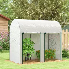 Outsunny 200 x 100cm Walk-In Greenhouse, with Zipped Doors - White - 2