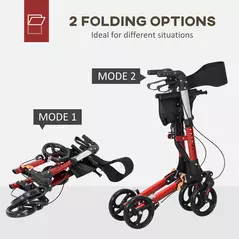 HOMCOM Folding Rollator Walker with 6 Adjustable Handle Height for People with Limited Mobility, Red - 7