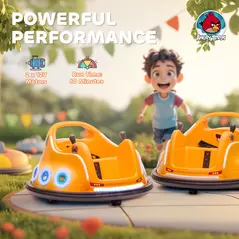 AIYAPLAY Angry Bird Licensed Waltzer Car, 12V Kids Bumper Car w/ Joysticks, Remote, Music LED Lights, Orange - 8