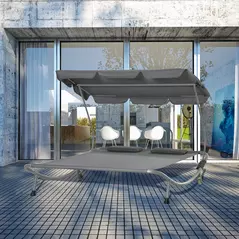 Outsunny Double Sun Lounger with Adjustable Detachable Canopy, Portable Garden Daybed for 2 with Wheels, Outdoor Sunbed Hammock with 2 Pillows, 220 KG Max. Load, Grey - 2