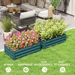 Outsunny Set of Two 100 x 60cm Steel Planter Boxes -Green - 7