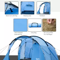 Outsunny 2 Room Tent with Vestibule, Weather-Resistant Camping Tent with Air Vents for Fishing Hiking, Sky Blue - 4