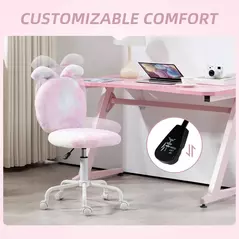 HOMCOM Fuzzy Office Chair with Bunny Ears, Faux Fur Swivel Desk Chair, Armless Makeup Vanity Chair with Adjustable Height for Bedroom, Study Room, Colourful - 7