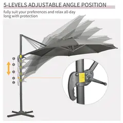 Outsunny 3 x 3(m) Cantilever Parasol with Cross Base, Garden Umbrella with 360° Rotation, Crank Handle and Tilt for Outdoor, Patio, Grey - 5